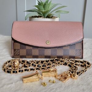 💕Authentic Louis Vuitton Damier Ebene NORMANDY Wallet PINK Crossbody/Shoulder
